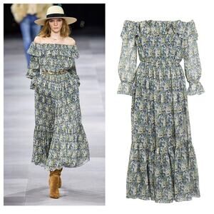 Celine 2020 Off Shoulder Floral Print Dress